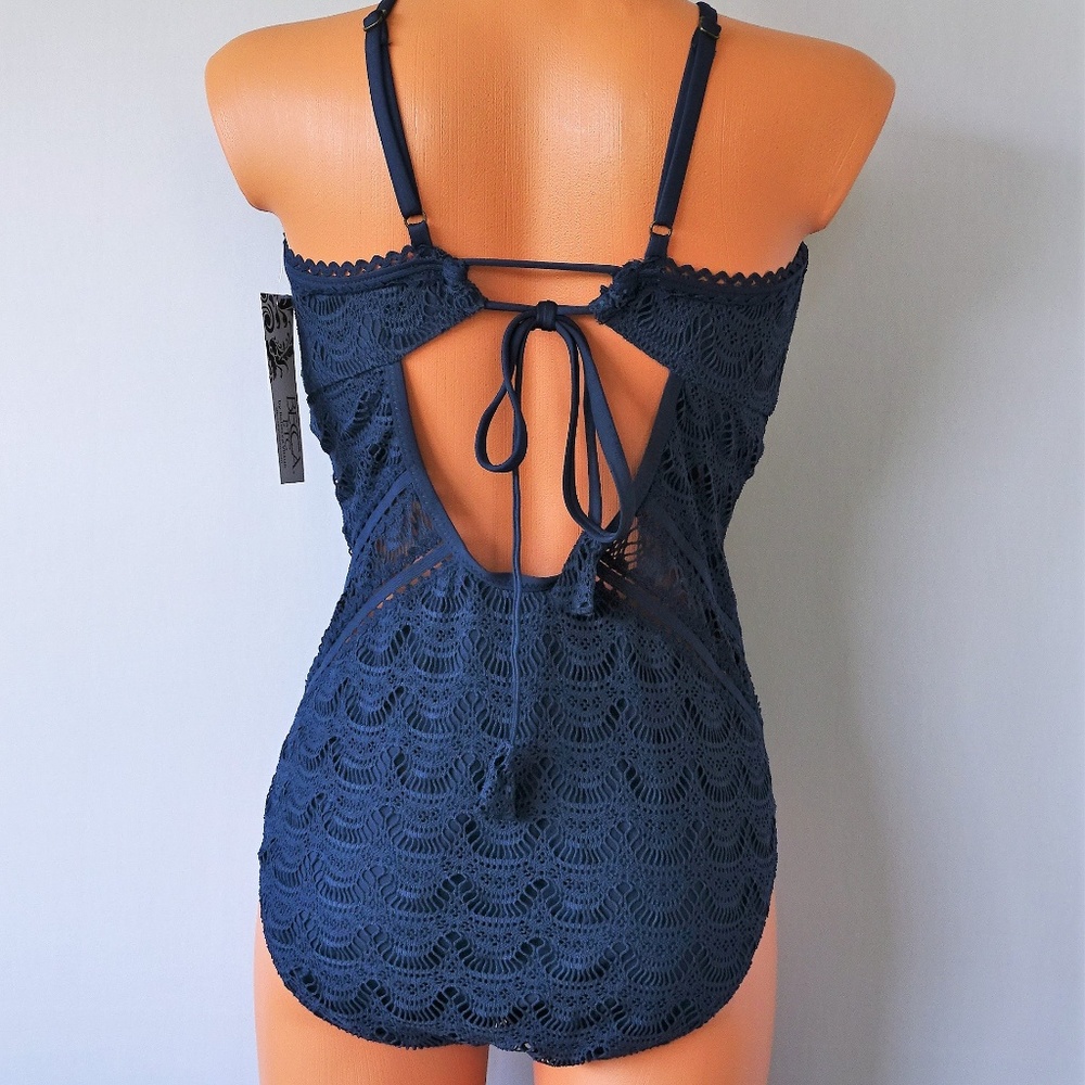 Becca One Piece High Neck Crochet Swimsuit NWT - Picture 3 of 4